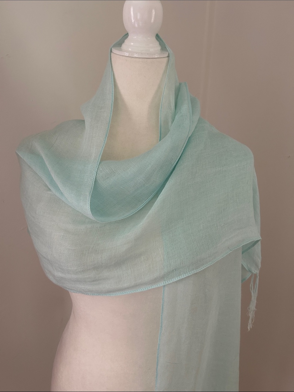 Light Mint Fringe Scarf - Women's Accessory - Picture 2 of 3